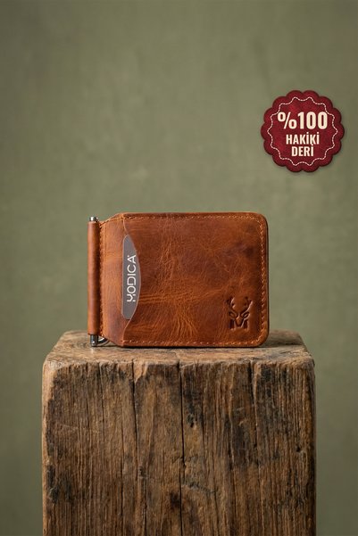 Modica Men's Tan Wallet Card Holder with Natural Money Clip, Gift Boxed Genui...