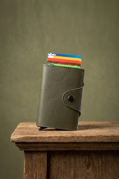 Modica Green Unisex Wallet Card Holder Technological Leather Mechanism Smart ...