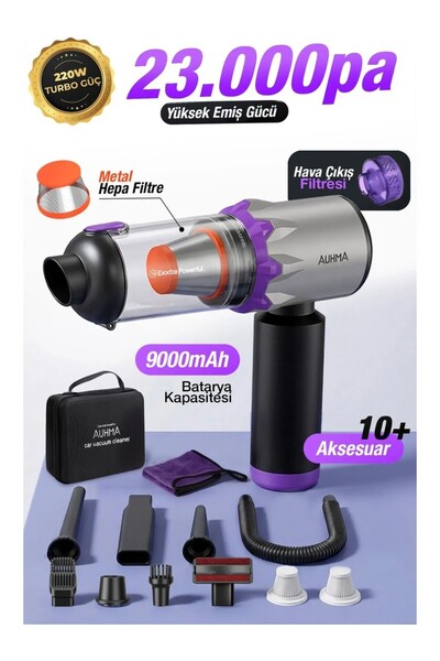 auhma AHV-29 Kablosuz Araç Süpürgesi 220W 23000Pa Güçlü Vakum & Üfleme Özelli...