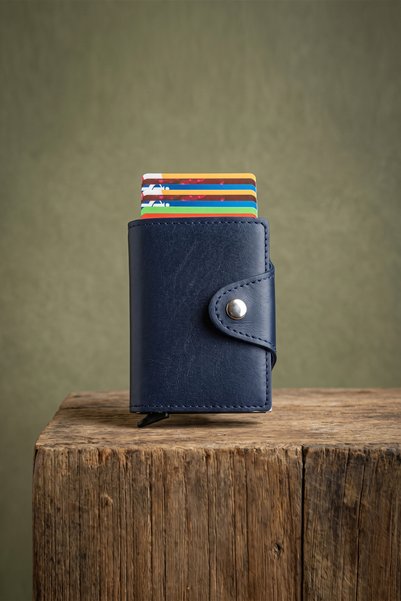 Modica Navy Blue Unisex Wallet Card Holder Technological Leather Mechanism Sm...