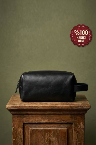 Modica Parthenon - Real Leather Zippered Handbag - Dopp Kit - Travel Makeup Bag