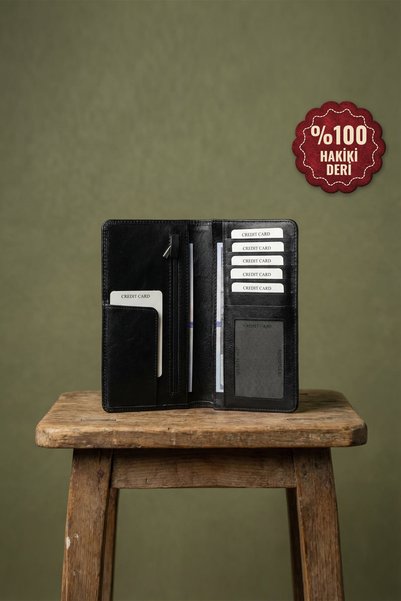 Modica Men's Black Long Wallet Genuine Leather Portfolio with Phone Compartme...