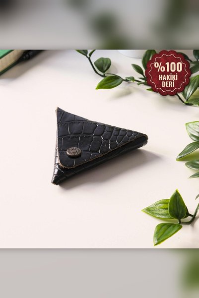 Modica Bamby - Real Leather Multi-Purpose Croco Black Coin Jewelry Pouch