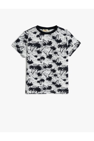 Koton Palm Printed Crew Neck Short Sleeve Cotton T-Shirt
