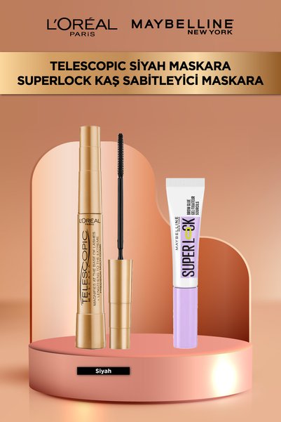 L'Oreal Paris Telescopic Gold Maskara - Siyah & Super Lock Brow Glue Kaş Sabi...