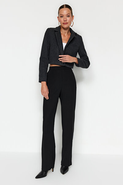 Trendyol Collection Black Crop Wool Look Woven Blazer Jacket TWOAW24BC00072