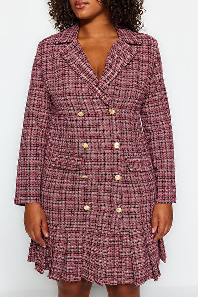 Trendyol Curve Tkané šaty s pestrobarevným kostkovaným vzorem s lemem Deaty