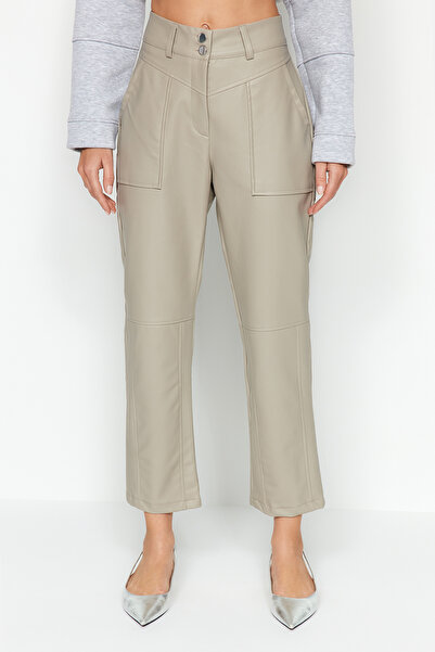 Trendyol Collection Norkové cigaretové tkané kalhoty z umělé kůže TWOAW22PL0347