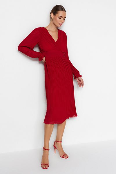 Trendyol Collection Piros hajtogatott bélelt sifon szőtt ruha TWOAW24EL00478