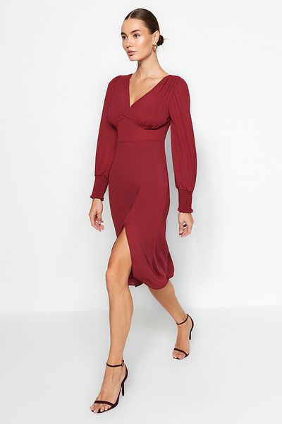 Trendyol Collection Rochie țesută Midi cu detaliu cu corset burgundă TWOAW23EL01050