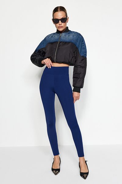 Trendyol Collection Sötétkék gyapjú, magas derekú, kötött harisnyanadrág TWOAW21TA0098