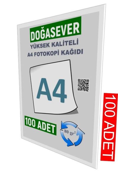 Doğasever Yüksek Kaliteli A4 Fotokopi Kağıdı 100 Adet 80 Gr