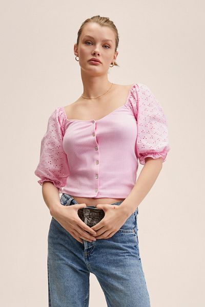 MANGO Rosa Damen-T-Shirt 27028638