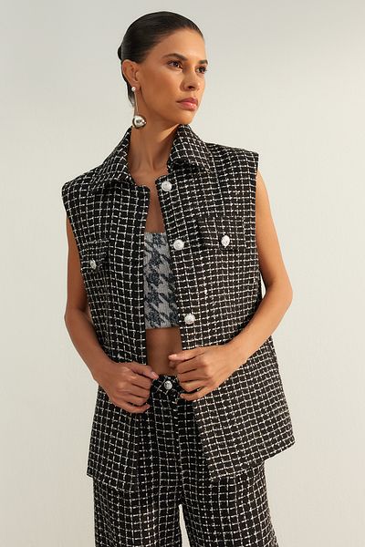 Trendyol Collection Limited Edition - Black Plaid Woven VeSt TWOAW24YE00082
