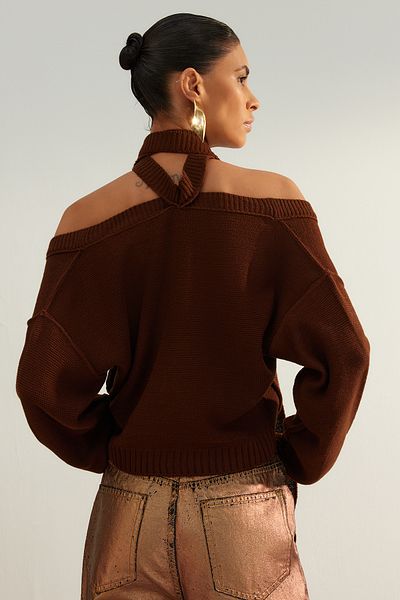Trendyol Collection Limited Edition Brown Collar Detailed Knitwear Sweater Knitwear Sweater TWOAW24KZ01253