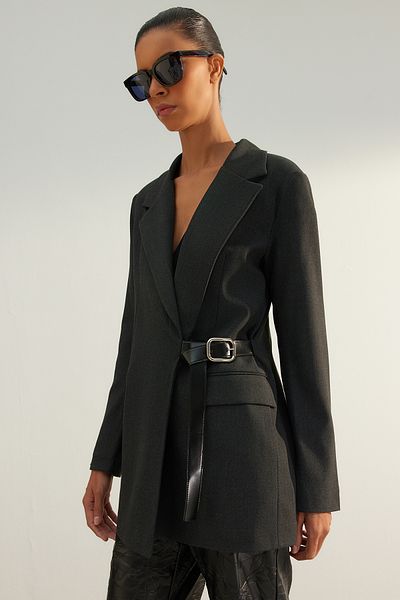 Trendyol Collection Anthracite Premium Regular Lined Woven Blazer Jacket TWOAW24BC00003
