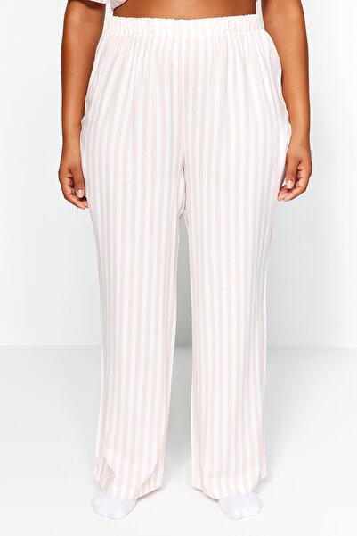 Trendyol Curve Rózsaszín csíkos inggalléros szőtt pizsama készlet TBBAW24PT00000