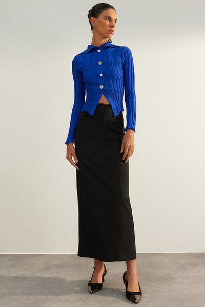 Trendyol Collection Limited Edition Saks Turn-Down Collar Button Detailed Knitwear Cardigan
