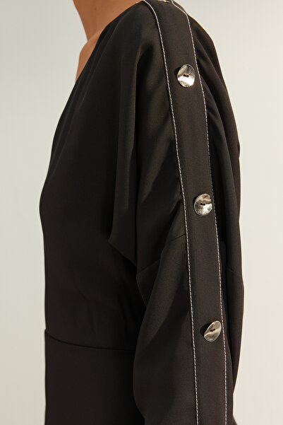 Trendyol Collection Περιορισμένης έκδοσης Μαύρο υφαντό φόρεμα σε γραμμή Α με λεπτομέρεια ραφής TWOAW24EL00866