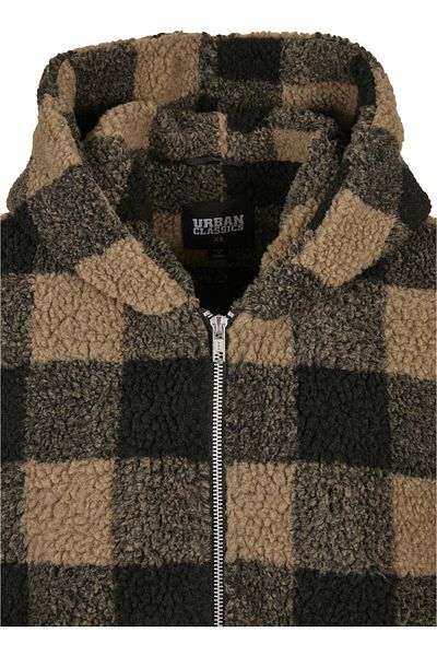 Urban Classics Damen Oversized Sherpa-Jacke mit Kapuze und Karomuster