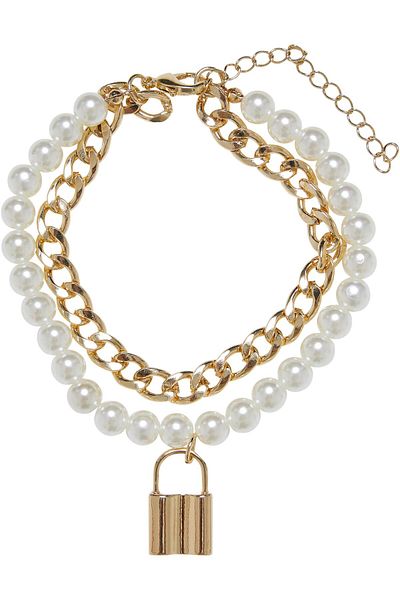 Urban Classics Accessoires Perlen-Mehrlagenarmband mit Vorhängeschloss