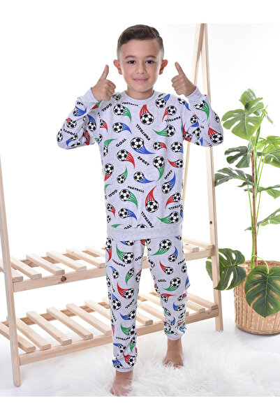 TUGSE Football Baskılı Gri Çocuk Pijama Takımı