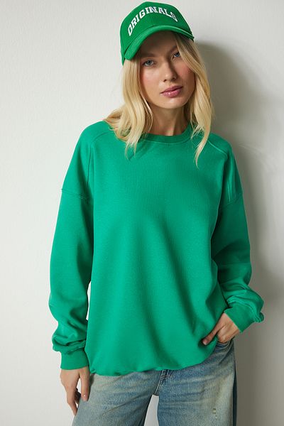 Happiness İstanbul Grünes Oversize-Sweatshirt mit Reliefmuster für Damen MC00232