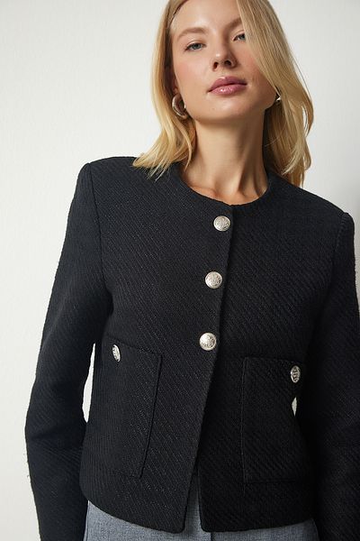 Happiness İstanbul Γυναικείο μπουφάν Tweed με μαύρο κουμπί WF00048