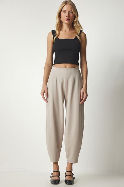 Happiness İstanbul Bequeme gewebte Shalwar-Hose für Damen in Beige MS00014