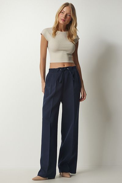 Happiness İstanbul Women's Navy Blue Pleated Tracksuit Pants DW00003