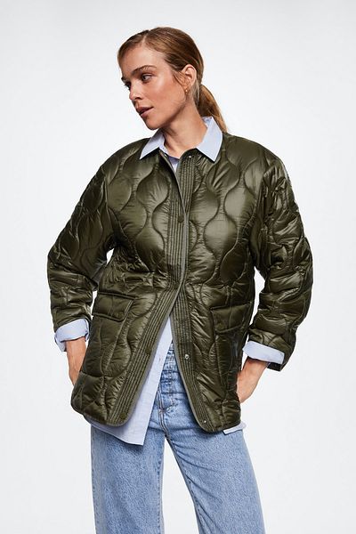 MANGO 37005550 Kabáty a parky Khaki