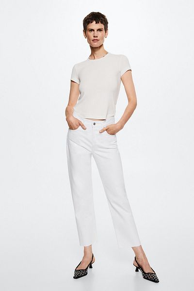 MANGO Białe jeansy damskie 37023857