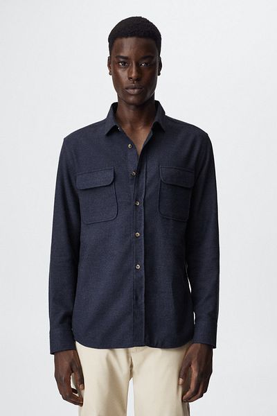 MANGO Man Marineblaues Herrenhemd