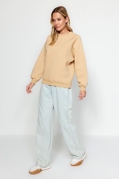 Trendyol Collection Трикотажен суитшърт с спокойна/удобна кройка от норка с реглан ръкав и кръгло деколте TWOAW24SW00104