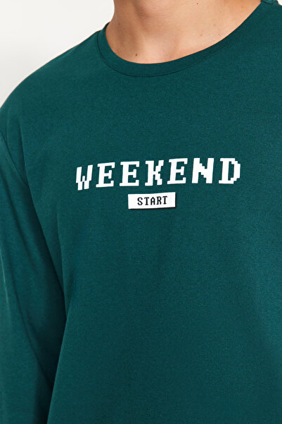 Trendyol Collection Πράσινη κανονική εφαρμογή εμπριμέ πλεκτές πιτζάμες σετ TMNAW24PT00037