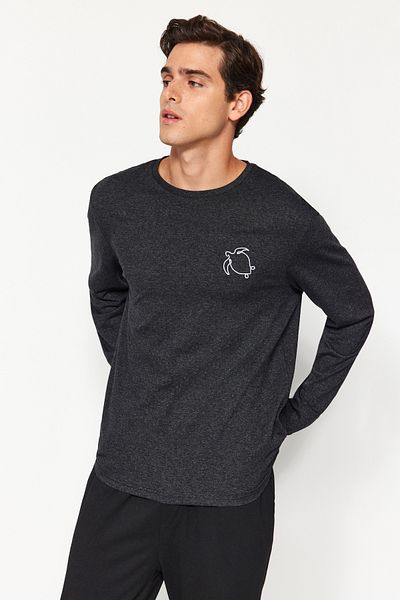 Trendyol Collection Чоловічий піжамний комплект з принтом Orme Regular Fit антрацит TMNAW24PT00038