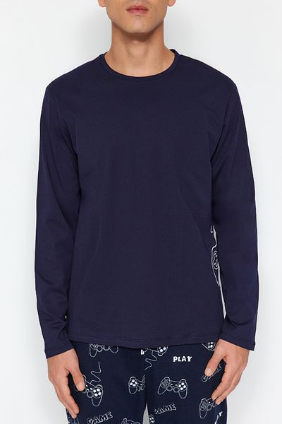 Trendyol Collection Sada pleteného pyžama v námořnické modré Regular Fit - Tmnaw24Pt00012
