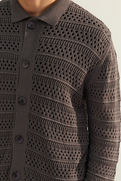 Trendyol Collection Special Series - Anthracite Wide Openwork Knitwear Cardigan TMNSS23HI00019