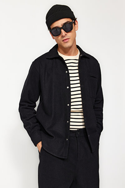 Trendyol Collection Πουκάμισο χειμωνιάτικο μπουφάν Stamp Relaxed Fit - Κλείσιμο με κούμπωμα TMNAW24GO00050