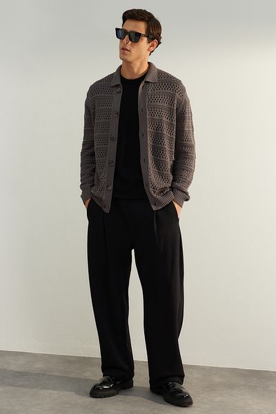 Trendyol Collection Special Series - Anthracite Wide Openwork Knitwear Cardigan TMNSS23HI00019