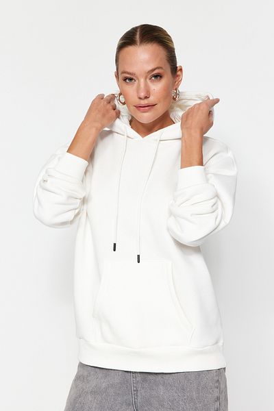 Trendyol Collection Ecru Silný fleece Uvnitř Oversize/Wide Fit Základní pletená mikina s kapucí TWOAW24SW00103
