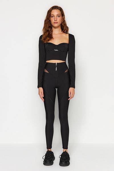 Trendyol Collection X Sagaza Studio Black Recovery Tüll Részletes teljes hosszúságú sportnadrág TCLAW24TY00000