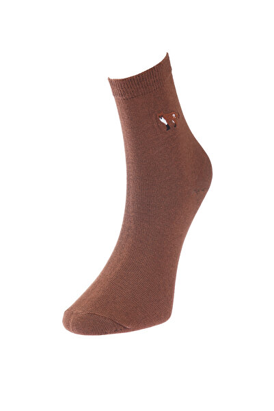 Trendyol Collection Кафяви многоцветни 3 пакета памучни плетени чорапи с бродирани животни THMAW24CO00010