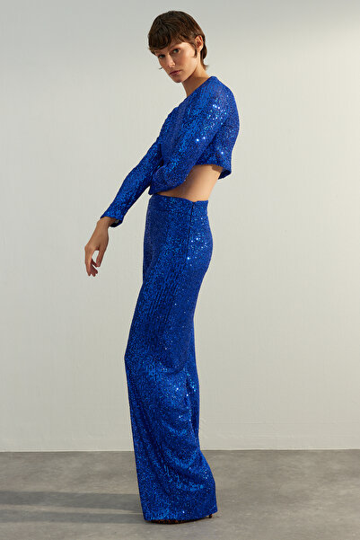 Trendyol Collection Saks lesklé flitrové kalhoty TPRAW24PL00020