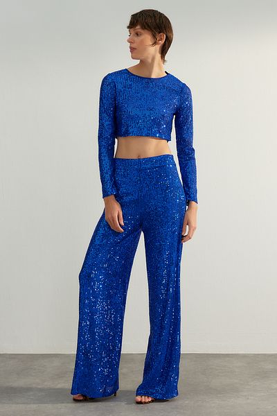 Trendyol Collection Saks Shiny Pailletten-Hose mit Pailletten TPRAW24PL00020