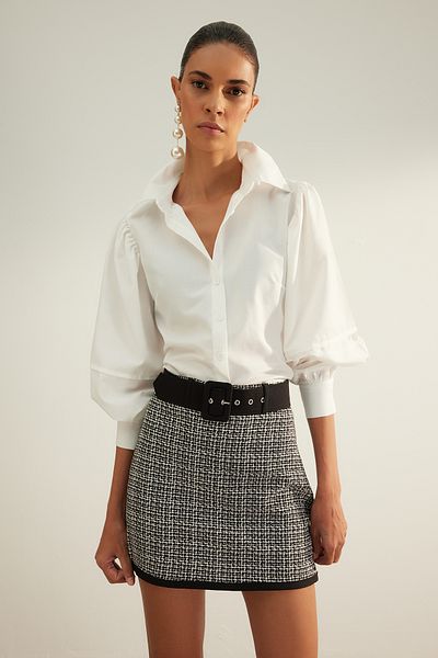 Trendyol Collection Ecru Premium Flounce Woven Shirt TWOAW24GO00176