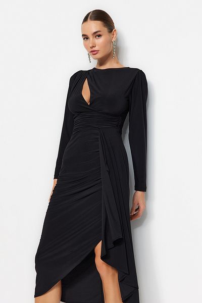 Trendyol Collection Black Fitted Elegant Evening Dress with Cut Out/Window Detail TPRAW24EL00219