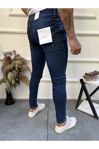 Newtime Ανδρικό τζιν Skinny Fit Σκούρο Μπλε με Νύχια