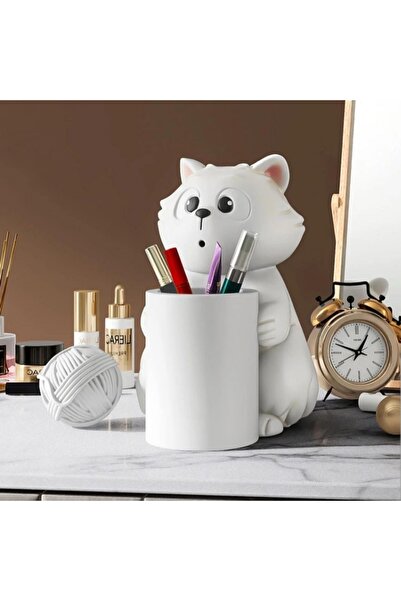Genel Markalar Sevimli Şaşkın Kedicik Dekoratif Masa Üstü Kalemlik, Makyaj Fı...