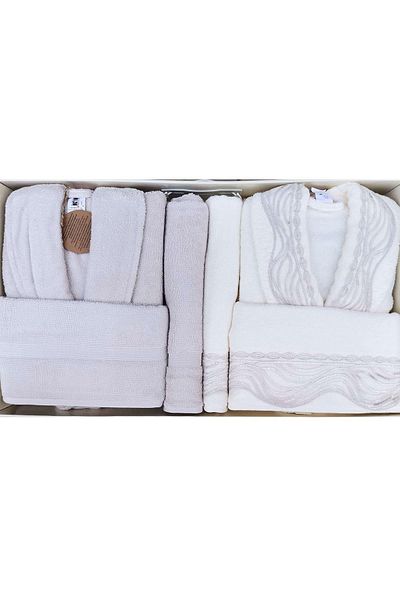 Özdilek Σετ μπουρνούζι Helezon Family Beige-Cream/Beige